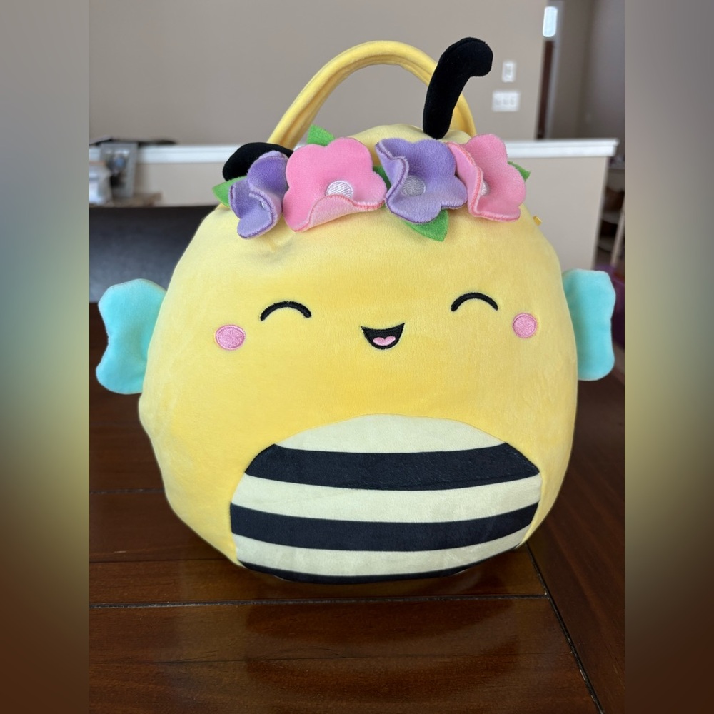 Squishmallows Yellow Bee Plush with Floral Crown Easter Basket